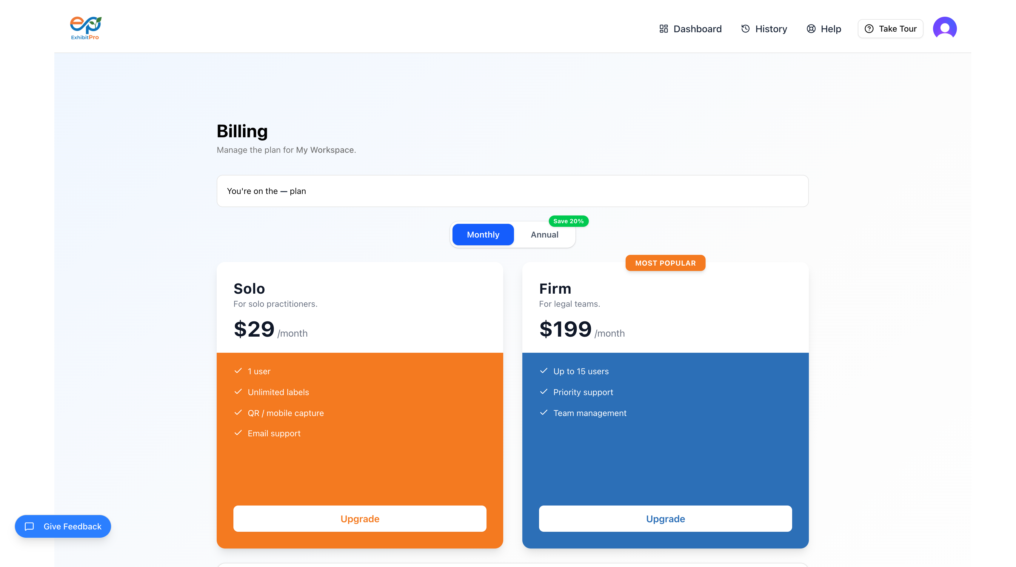Firm plan card showing $199/month with Up to 15 users